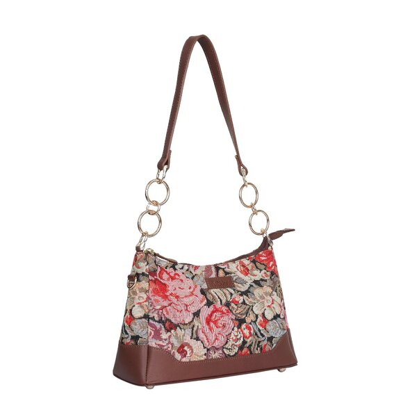 Ladies' Floral Pattern Tapestry Fabric Sling Shoulder Bag, Satchel Purse - Picture 8 of 8